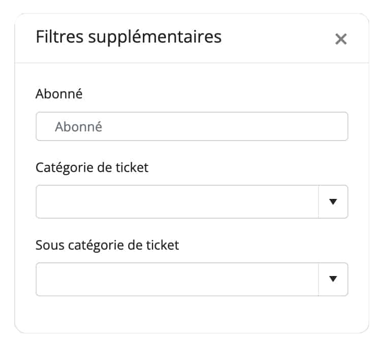 Filtres catégories et sous-catégories tickets