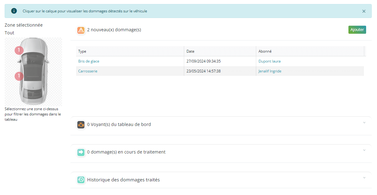 liste des dommages Paramétrage réaffectations automatiques