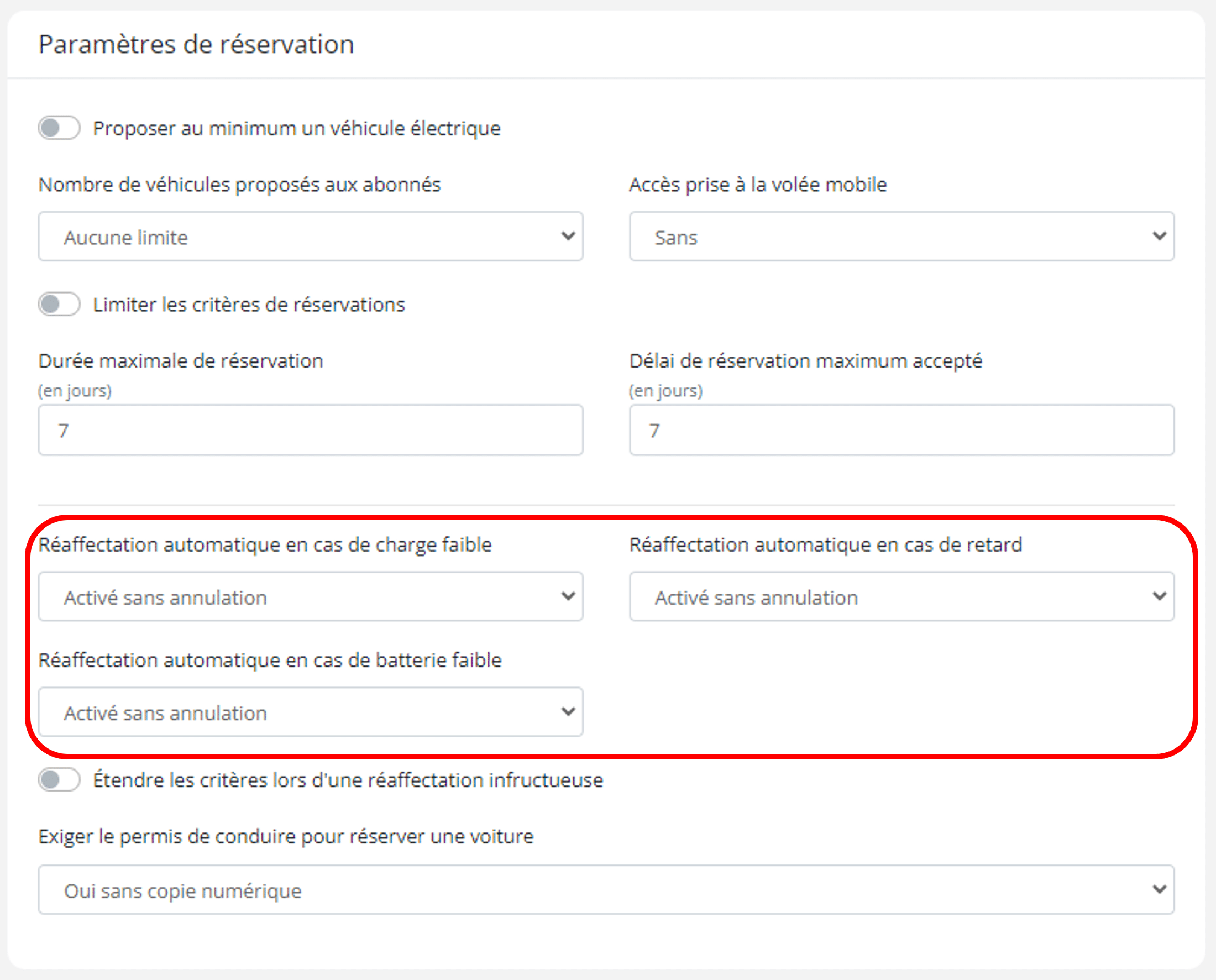 paramétrage réaffectation automatique Paramétrage réaffectations automatiques
