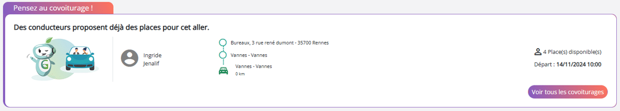 pensez au covoiturage Accueil de la plateforme de réservation
