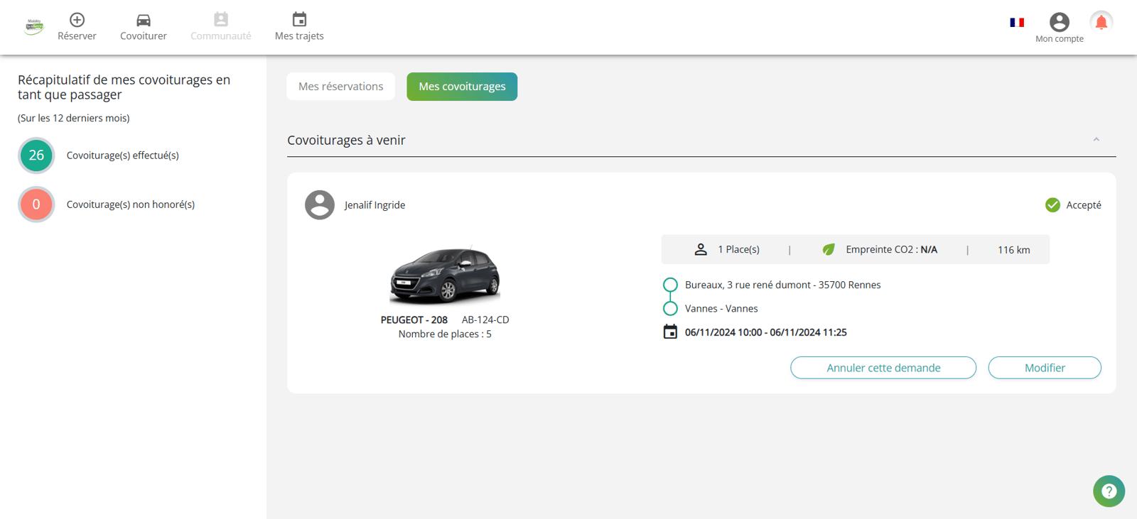 Covoiturage accepter Champs recherche véhicules