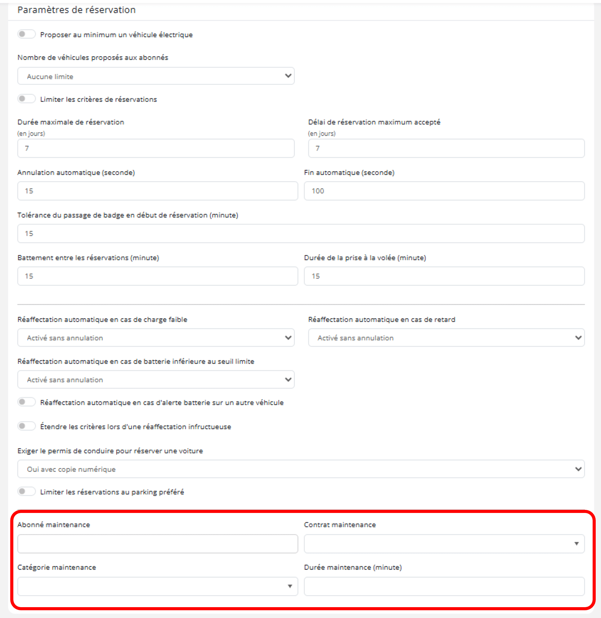 Paramétrage MI