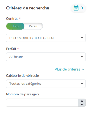 Critères de recherche de véhicules