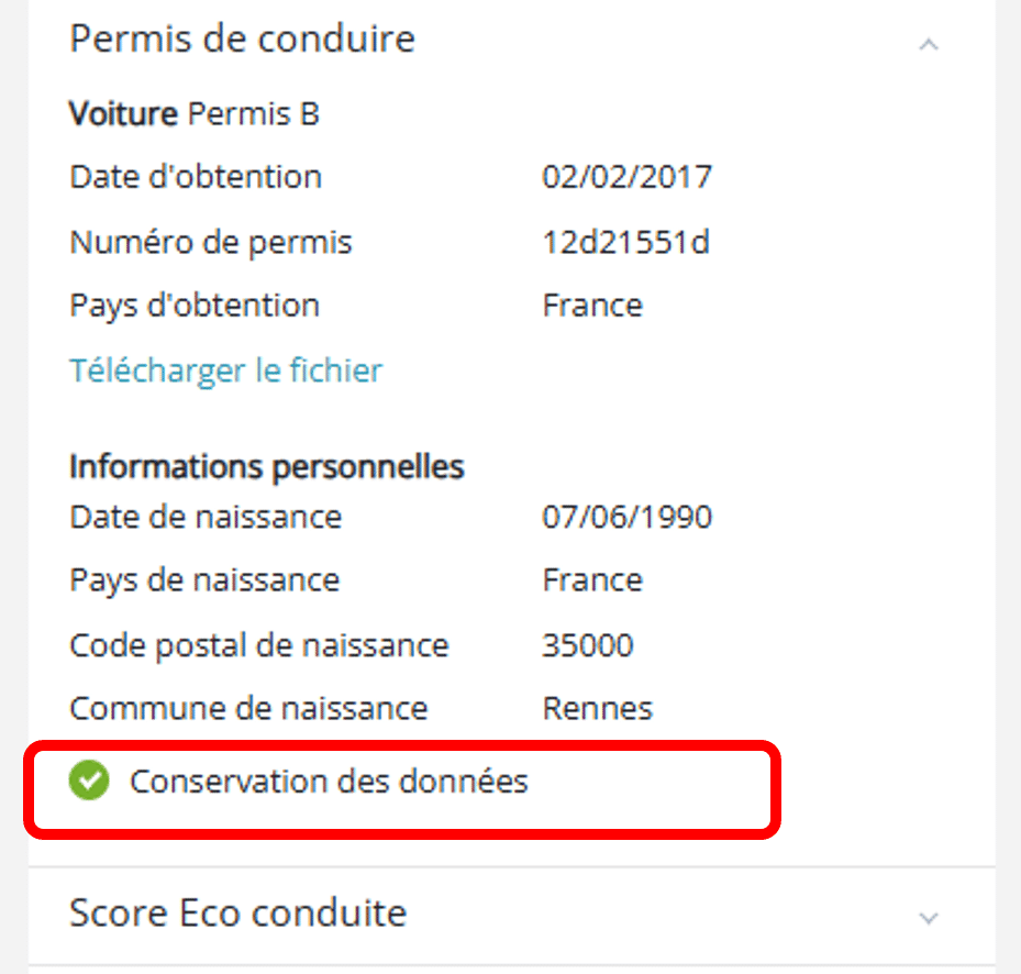 Fiche abonné conservation choix