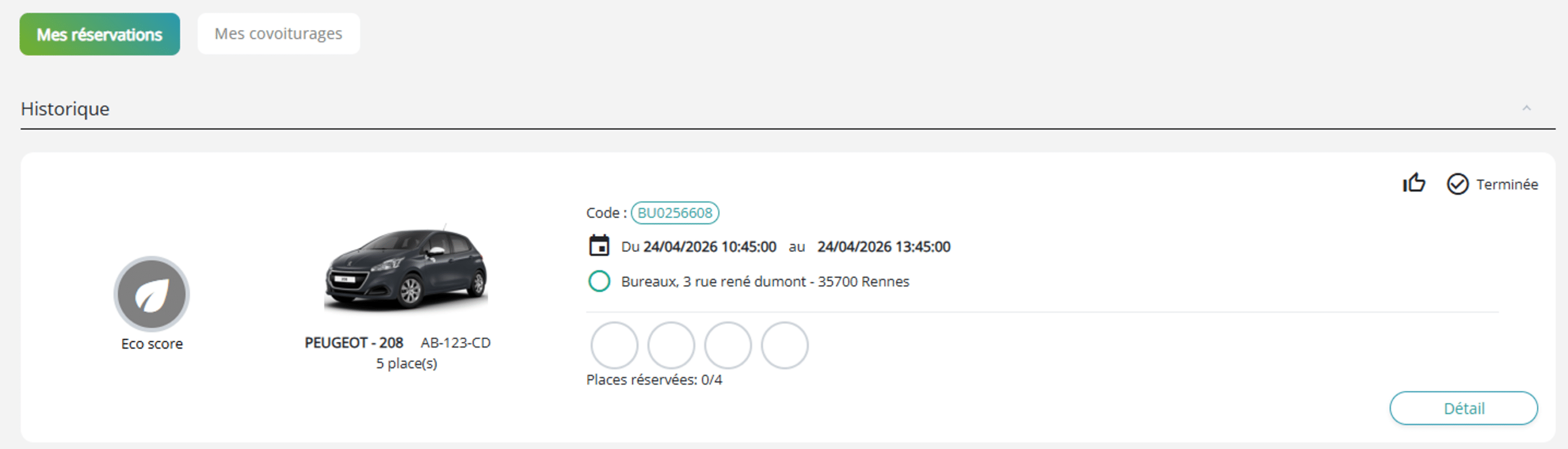 Apperçu résa Critères de recherche de véhicules